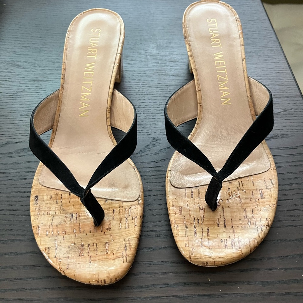Stuart Weitzman Black and Cork Sandals